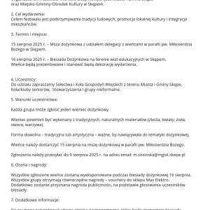 Regulamin Festiwalu Wieńców Dożynkowych